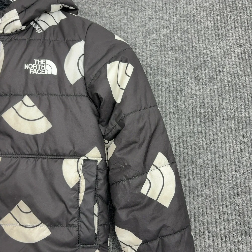 The North Face Puffer Jacket Kids 4 Black White Logo Print Hooded Winter Warm